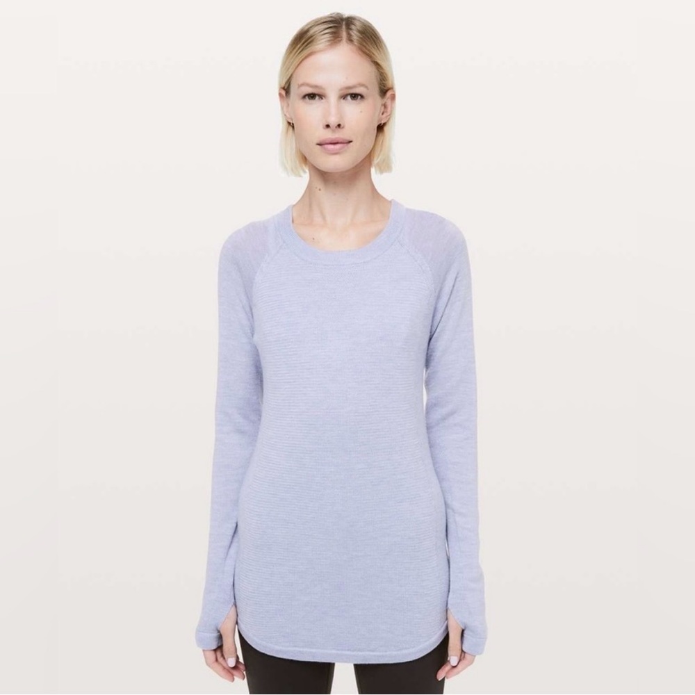 Lululemon Womens Sit in Lotus Lavender Crew Neck 100% Merino Wool Sweater Size 6